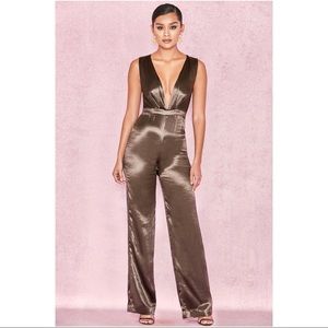 NWT! House of CB Olive Satin Aleeyah jumpsuit, S